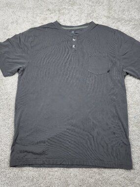 Free Fly Shirt Mens Medium M Short Sleeve Henley Pocket Tee Striped Bamboo Grey
